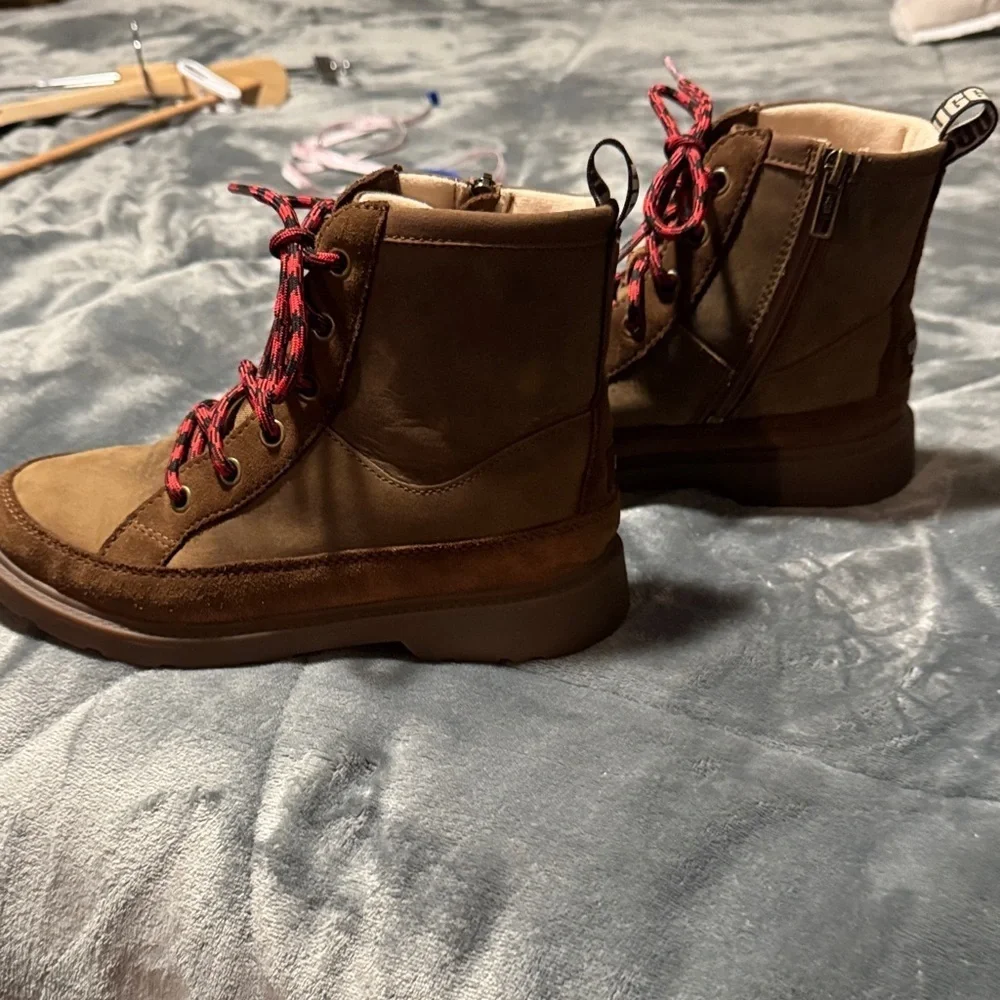 UGG Kids Brown Boots with Red Laces